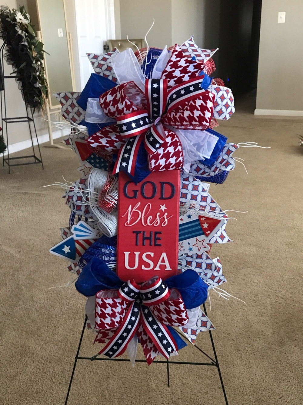 Patriotic "God Bless the USA" Red, White & Blue Wreath